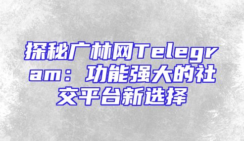 探秘广林网Telegram：功能强大的社交平台新选择