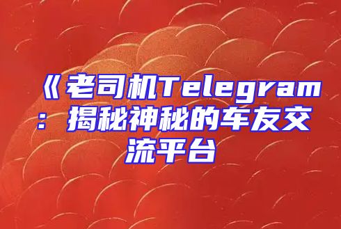 《老司机Telegram：揭秘神秘的车友交流平台